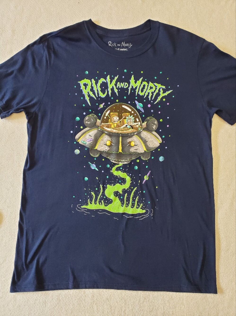 Rick and Morty Adult Swim T-Shirt Sz L Black Space Cruiser Ripple Junction